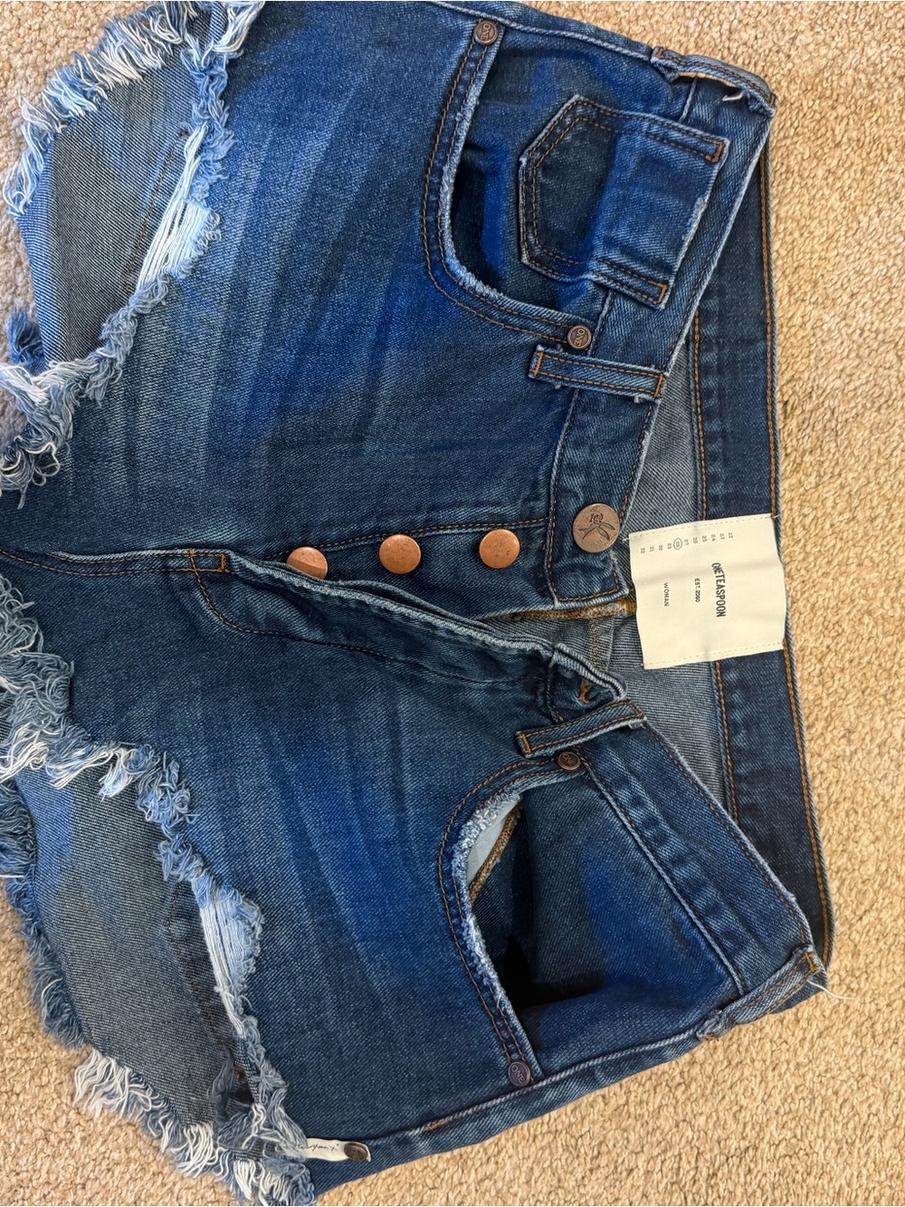 One Teaspoon Mid Blue Distressed High-Rise Denim Shorts
